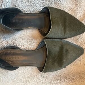 Vince green calf hair mules